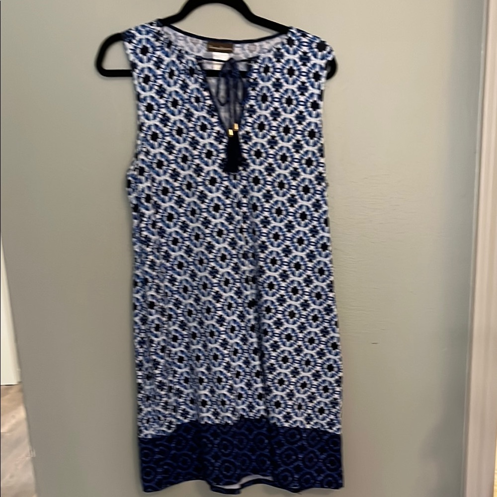 Blue and White Sleeveless Dress